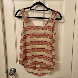 Zigzag Patterned Sleeveless Top - Beige and Coral